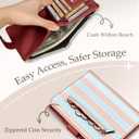 Slohif Passport Wallet Holder Cover for Travel - Women Men RFID Blocking Passport Book Case Protector, Blue Cute Stripe Leather Personalized Organizer Slim Carrier Boarding Pass Cards Slots