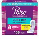 Poise Ultra Thin Incontinence Pads & Postpartum Pads for Bladder Leaks, 5 Drop Maximum Absorbency, Long Length, 108 Count, Packaging May Vary