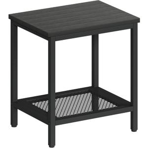 Outdoor Side Table with Storage, 2-Tier Patio End Tables Weather Resistant, Black Outdoor Accent Table,Small Side Table for Pool, Deck, Garden