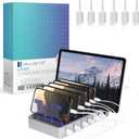 Charging Station for Multiple Devices, with 6 USB Fast Ports, Compatible with Cell Phones, Smart Phones, Tablets, and Other Electronics (Silver)