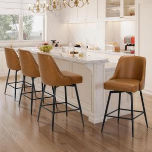 COLAMY Bar Stools Set of 4, Swivel BarStools with Back, Counter Height Bar Stools with Thick Padded Seat, Modern Upholstered, Metal Bar Chairs for Kitchen Island, Dining Room, Brown, 2 Pack