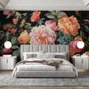 Zeeko Vintage Large Floral Peel and Stick Wall Murals 148" W x 98" H, Pink/Orange/Green