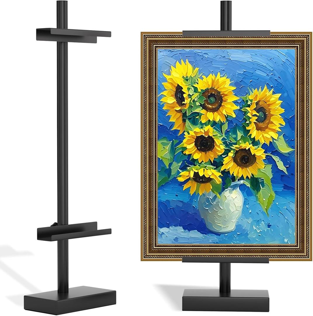 Adjustable Tabletop Easel Stand, Picture Easels for Display Up to 29" H, Metal Picture Frame Holder Stand Table for Art, Photo (Black)