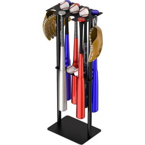 Baseball Bat Holder Display Stand, Holds 8 Bats 5 Balls 4 Gloves, Heavy Duty Metal Storage Rack for Home Garage Dugout, Black
