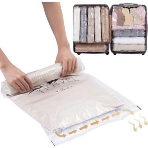 TAILI 12 Pack Travel Compression Bags, Roll Up Space Saver Bags (6 Large+6 Medium), No Vacuum Needed Reusable Packing for Luggage, Suitcase, Backpack, Travel Essentials, Clear