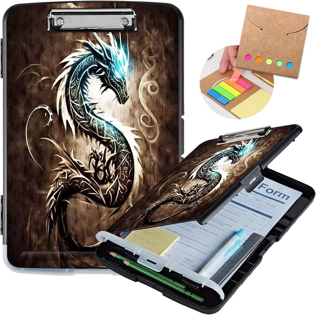 Clipboard with Storage,Heavy Duty Plastic Storage Clipboard with Low Profile Clip,Teacher Must Haves,Office Supplies,Dragon