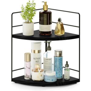 ZGO 2-Tier Bathroom Counter Organizer, Corner and Makeup Organizer for Vanity and Kitchen Counter, Perfume Organizer (Black)