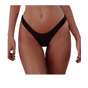 Women's Sexy Cheeky Brazilian Cut Bikini Bottom Solid Low Rise High Leg Thong Swimsuit Bottom, Color Black, L