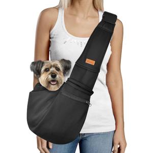CUBY Dog and Cat Sling Carrier - Small Dog Carrier Sling with Adjust Strap & Zip Pocket, Hands Free Soft Dog Slings for Small Dogs Cats Puppy Pets Outdoor Travel Safety Purse Bag (Black)