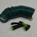 Pangda 25 Ft x 3/8'' Coil Garden Hose EVA Recoil Garden Self Coiling Expanding Water Hose with 6 Function Spray Nozzle Universal 3/4'' Brass Connector Fitting for Outdoor Yard(Green)