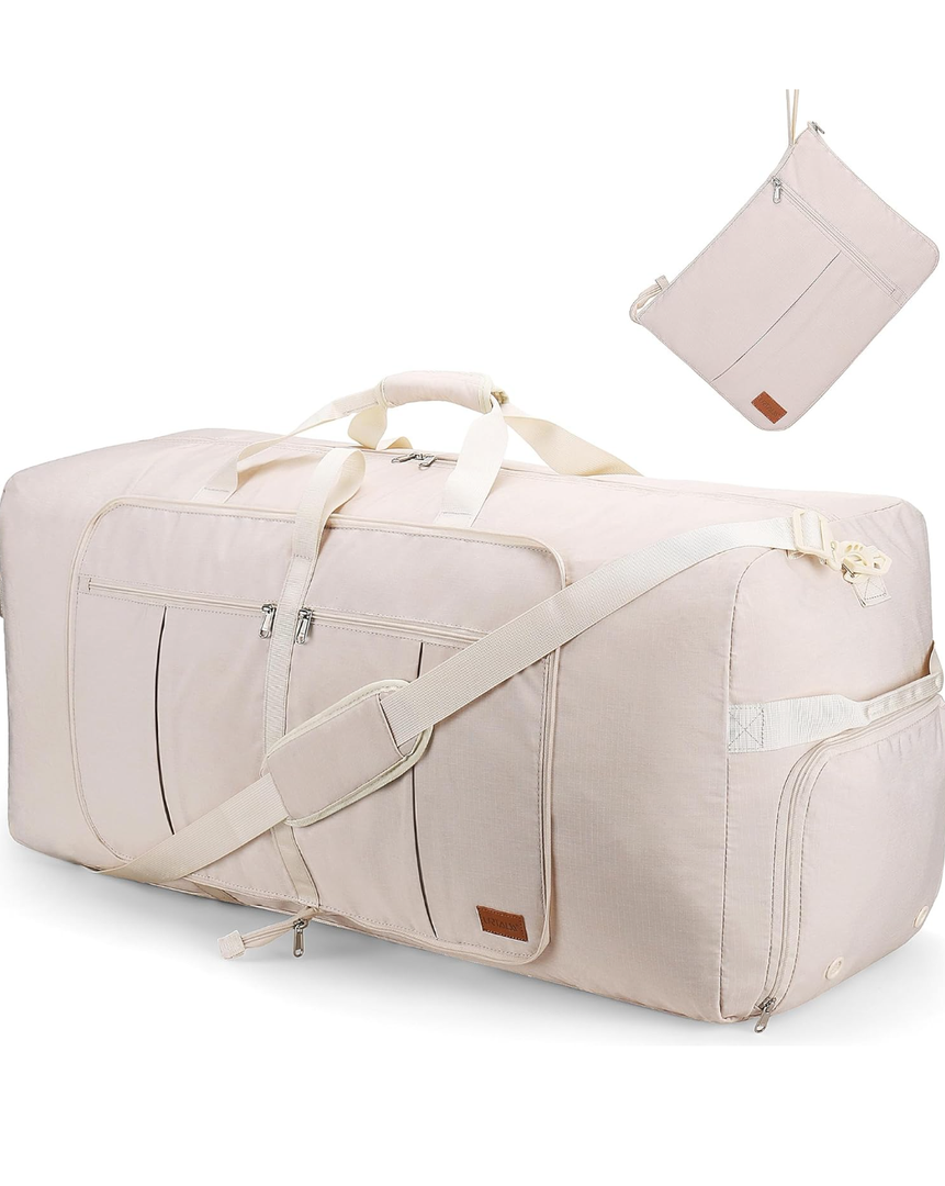 120L Travel Duffle Bag for Men and Women, Urtala 34” Large Duffle Bag for Traveling with Shoe Compartment, Foldable Duffel Bag Water & Tear Resistant (Beige)