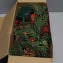 6.5 FT Christmas Garland with Lights & Timer, 20 LED Pre-lit Lighted Garland with Red Berry & Flower, Battery Operated Greenery Pine Cypress Garland Realistic for Fireplace Mantle Door Stairs Table