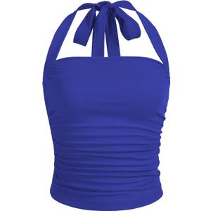 SOLY HUX Women's Ruched Halter Y2K Crop Tops Tie Back Sleeveless Slim Fit Cami Tops (Solid Royal Blue), Small