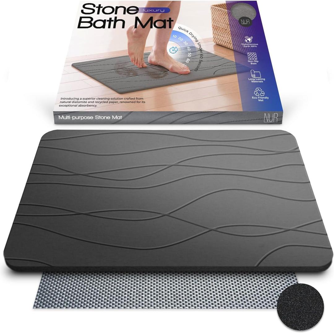 Stone Bath Mat  XL Non-Slip Diatomite Earth Mat for Bathroom or Kitchen  Quick-Drying, Super Absorbent, Eco-Friendly, and Easy to Clean