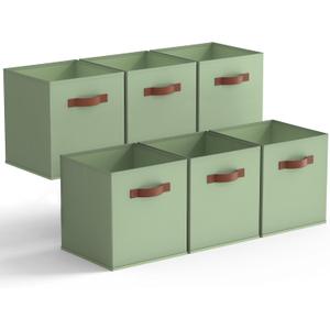 GRANNY SAYS 13 Inch Storage Cubes Organizer, Decorative Cube Storage Bins, Fabric Storage Bins with PU Handles, Collapsible Cubes Bins, Storage Cubes for Shelves, Closet, Sage Green, 6-Pack