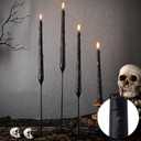 Nuanchu 4 Pcs Halloweens 3D Ghost Pattern Taper Candles 10 Inch Dark Black Long Tapered Candlesticks Candles Unscented, Smokeless, Dripless for Party Home Decor