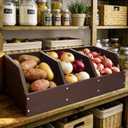 Potato Onion Storage Bin, Wooden Pantry Organizer with 3 Compartments, Open Front Produce Storage Organizer for Kitchen Counter, Fruit, Vegetable, Garlic and Coffee Bar, 5.91 x 11.81 x 19.68 inch / 15 x 30 x 50 cm