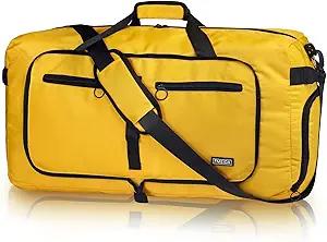 Fmeida 65L Duffle Bag with Shoes Compartment, Foldable Travel Duffel Bags for Men Women, Large Packable Travel Bag Water Repellent & Tear Resistant (Yellow)