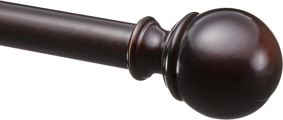 Amazon Basics Adjustable Curtain Rods for Windows, Round Finials, 1-Inch Rod, 72" to 144", Dark Bronze, Pack of 1