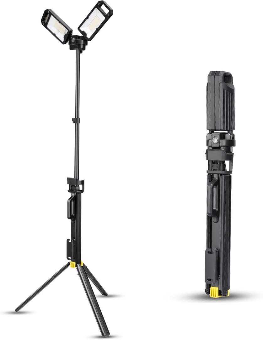 7000K LED Work Light with Telescoping Tripod - Wide 120M Illumination Distance,10000 Lumen Dual-Head Work Light with Stand & 8 FT Power Cord for Outdoor,120V/60Hz AC
