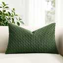 Kevin Textile Spring 14x22 Inch Pillow Cover 1 Pack Boho Decorative Soft Striped Corduroy Lumbar Farmhouse Solid Color Accent Rectangle Cushion Case for Living Room Couch Sofa Bed, Moss Green