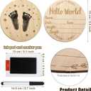 Wooden Baby Announcement Sign, 5.9 Inch Hello World Newborn Birth Sign With Ink Pad Markers for Nursery Name, Birthday, Baby Showers, Photo Props