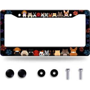 Funny Dogs License Plate Frame Colorful Dog Paws Line License Plate Frames Animal Auto Accessory Bracket Stainless Steel Personalise Dog License Plate for Men Women 6.3 x 12.3 Inch