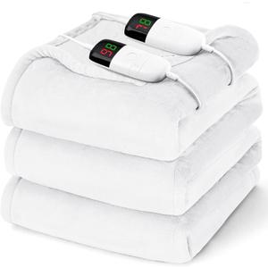 Heated Electric Blanket Queen Size - 84" x 90" Heating Blanket with Dual Control, 10 Heating Levels & 8 Hours Auto Off, Soft Warm Flannel Blanket, Christmas Birthday Gifts for Senior Grandma (Ivory White)