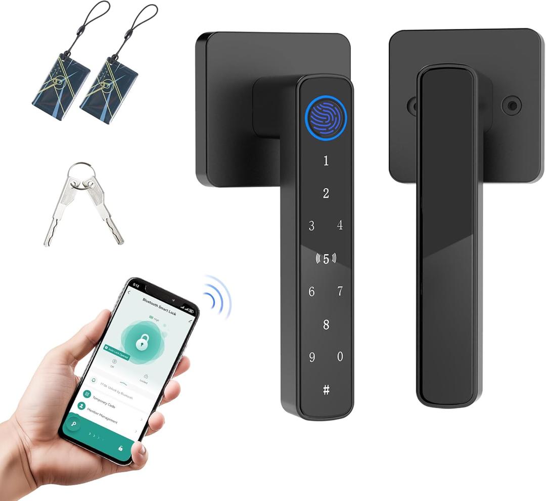 Fingerprint Door Lock-Smart Door knob, Biometric Door Locks,with App/Code/Backup Key/Fingerprint/IC Card, Smart Door Knob Keyless Entry Door Lock with Handle for Home Hotel Office Apartment Bedroom (Black)