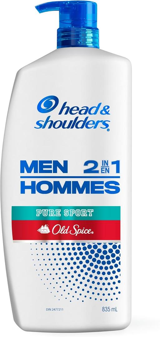 Head and Shoulders Mens 2 in 1 Dandruff Shampoo and Conditioner, Anti-Dandruff Treatment, Old Spice Pure Sport for Daily Use, Paraben Free, 835 mL