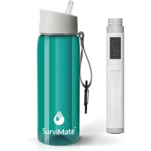 Survimate 5-Stage 0.01m Ultra-Filtration Filtered Water Bottle, BPA-Free Material, NSF/ANSI 42&372 Certified, Portable Water Filter Bottle for Survival, Camping, Hiking, and Emergency Use