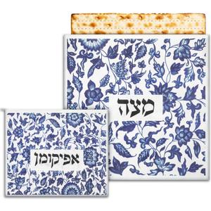 Mindsoft 2 Pcs Passover Afikoman Bags set Passover Seder Afikomen Holder Rustic Matzah Afikoman Cover Bags with 3 Layers Compartment for Pesach Jewish Holiday Party Decor Gifts (Porcelain)