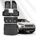 Vanseno Floor mats & Cargo Liners and Backrest Mat Compatible for 2014-2023 Jeep Cherokee (No Latittude) Full Set Mat All Weather Rubber Mats (Rear Trunk Mat+Backrest Mat+Floor Mat)