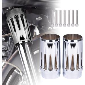 Goldfire Upper Fork Slider Covers Billet Fork Boot Slider Protective Shells Fit For Harley FLT FLHR FLHX FLHT COW Bells Touring Street Glide 1986-2019 Accessorie (Chrome Style)