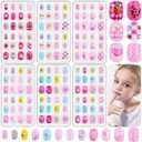 144 Pcs Kids Fake Nails Set, Thrilez 6 Pack Press on Nail Pre-glue Artificial False Acrylic Nails Set for Little Girl Children Toddlers