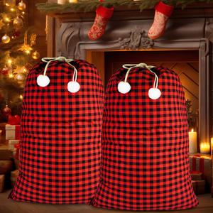 letesult 2PCS 35''x55'' Jumbo Santa Sacks Drawstring Christmas Bags, Buffalo Plaid Extra Large Christmas Gift Bags, Xmas Heavy Santa Present Storage Bag for Holiday Gift Presents Party Supplies