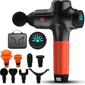 SQUATZ Portable Electric Massage Gun - Touchscreen Controls, Handheld Deep Tissue Massager for Sports Relief, 7 Speed Levels & 8 Massage Heads, 4800mAh Battery, High Power & Low Noise