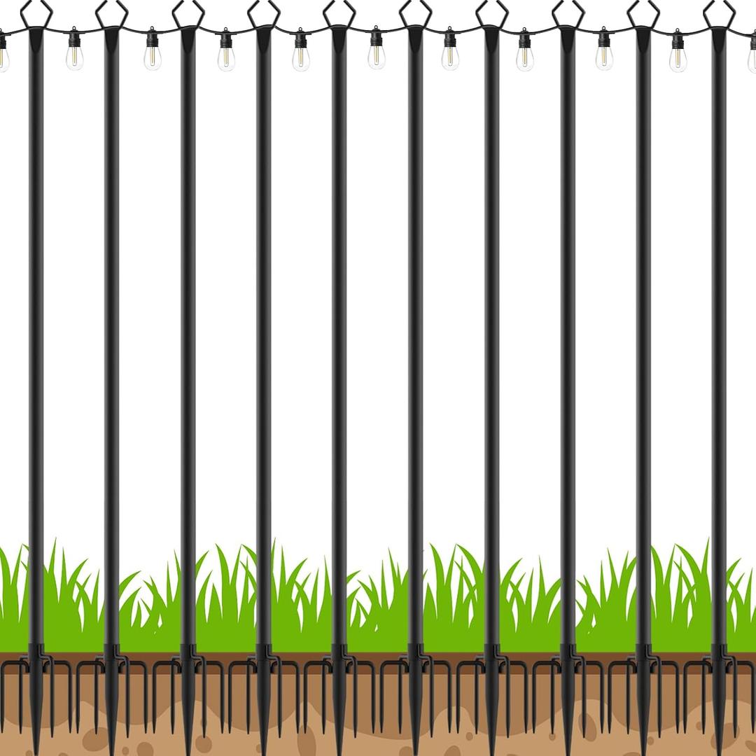 AHRLHR 10 Pack String Light Poles, Outdoor String Light Pole 10 ft Forked Metal Light Pole with Adjustable Outdoor Light Stand, Deck, Backyard, Garden, Wedding, Rustproof and Sturdy with Hooks.