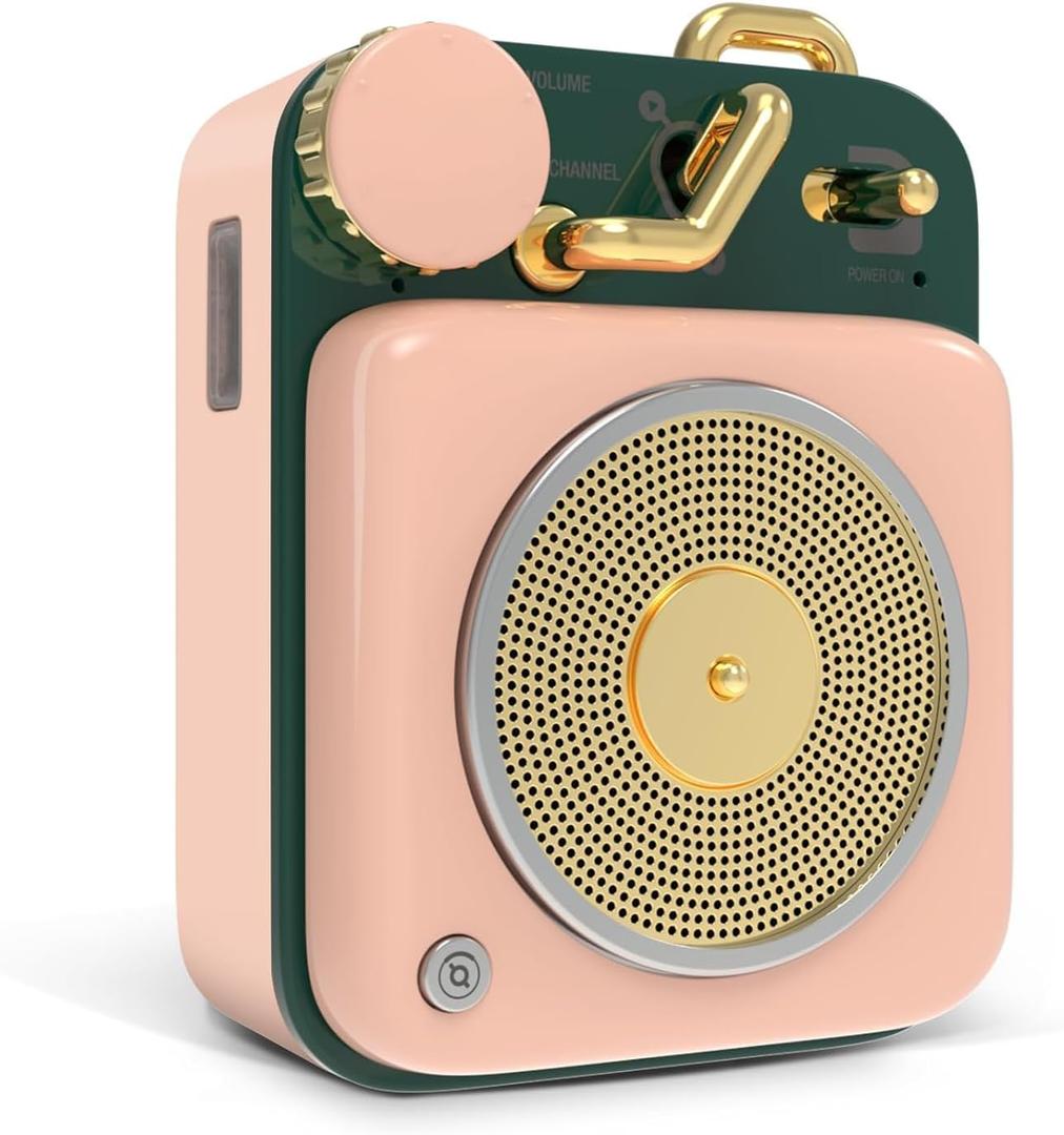 Muzen Mini Bluetooth Speaker, Button Small Cute Portable Metal Retro Wireless Speaker with Loud Volume Great Sound and Portable Lanyard & Gift Bag for Office Classic Vintage Decor (Pink)