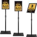 Adjustable Sign Stand for Display, with Upgraded Iron Base, Pedestal Floor Signage Stand Holder for Outdoor or Indoor Advertising (8.5 x 11, Black, 3Pack)