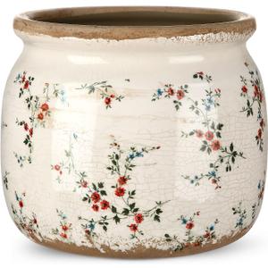 Vintage Planter Large Ceramic Plants Pot Beige Red Rustic Floral Ice Crack Cottage Scroll Vase Flower Vase Pot Indoor Plants Home Kitchen Decor Farmhouse Antique Decorative Gifts