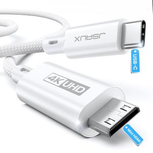 JSAUX USB C to Mini HDMI Cable 10FT (NOT HDMI), Laptop to Portable Monitor Cable, High Speed 4K Cord (4K@30Hz/2K@60Hz/1080P), Compatible with Portable Monitor, Steam Deck, Laptop, Phone, ROG Ally (3M, White)