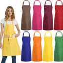 DUSKCOVE 8 PCS Plain Bib Aprons Bulk - Mixed Color Commercial Apron with 2 Pockets for Kitchen Cooking Restaurant BBQ Painting Crafting