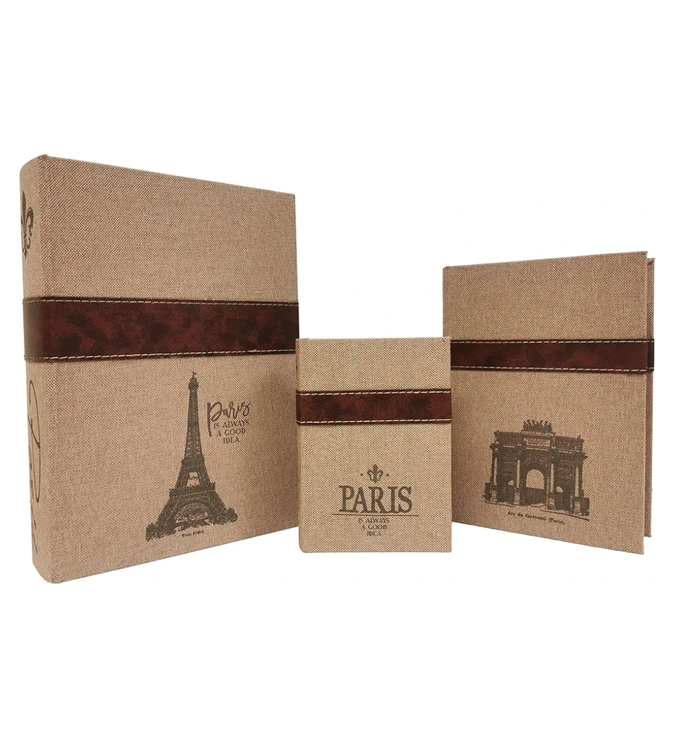 Carina's Collection Paris Burlap Book Box with Leather Straps