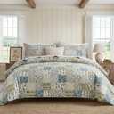 Blue Floral Duvet Cover Set King Size 100% Cotton Botanical Patchwork Vintage Bedding Quilt Cover All Season 3 Pieces Soft Lightweight Comforter Cover