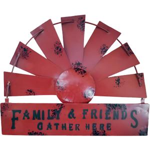 Fleecy day Farmhouse Windmill Wall Decor, Rustic Metal Kitchen Wall Decorative, Iron Art Hanging Wall Decoration, Country Home Decor Sculpture Art for Kitchen, Living Room, Bedroom, (Semicircle, Red) (16"L x 12.6"W)