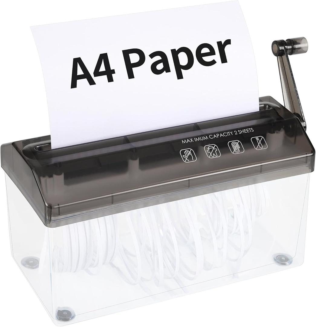 A4 Paper Manual Shredder - Black Portable Mini Paper Grinder Capacity 3L for A4 Files Documents Straight Cutting Tool Home Office Desktop Supplies WD23BK