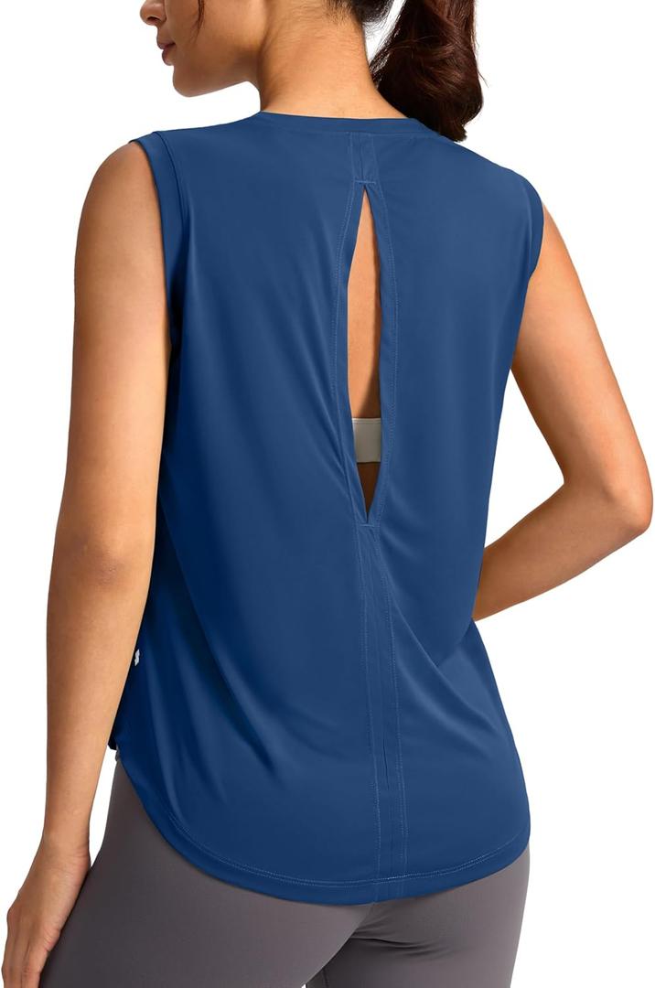 Soothfeel Womens Workout Tops for Women Sleeveless Tennis Yoga Shirts Lightweight Loose Athletic Running Tank Tops (Small, Blue)