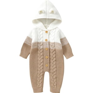 OBEEII Newborn Knitted Outfits Baby Girls Boys Cable Knitted Sweater Romper with Hooded 3D Bear Ear Winter Outerwear, Size: 0-3 Months