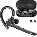 Bluetooth Headset with APTX HD Audio, Wireless Hands-Free Earpiece with CVC 8.0/ENC Dual Mic, Mute Button & Dual Device Connection, 90H Playtime Single-Ear Headphone for Trucker, Business, Black